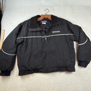 Pure Polaris Vtg Mens Large Black Nylon Quilted Snowmobile Bomber‎ Jacket -flaws